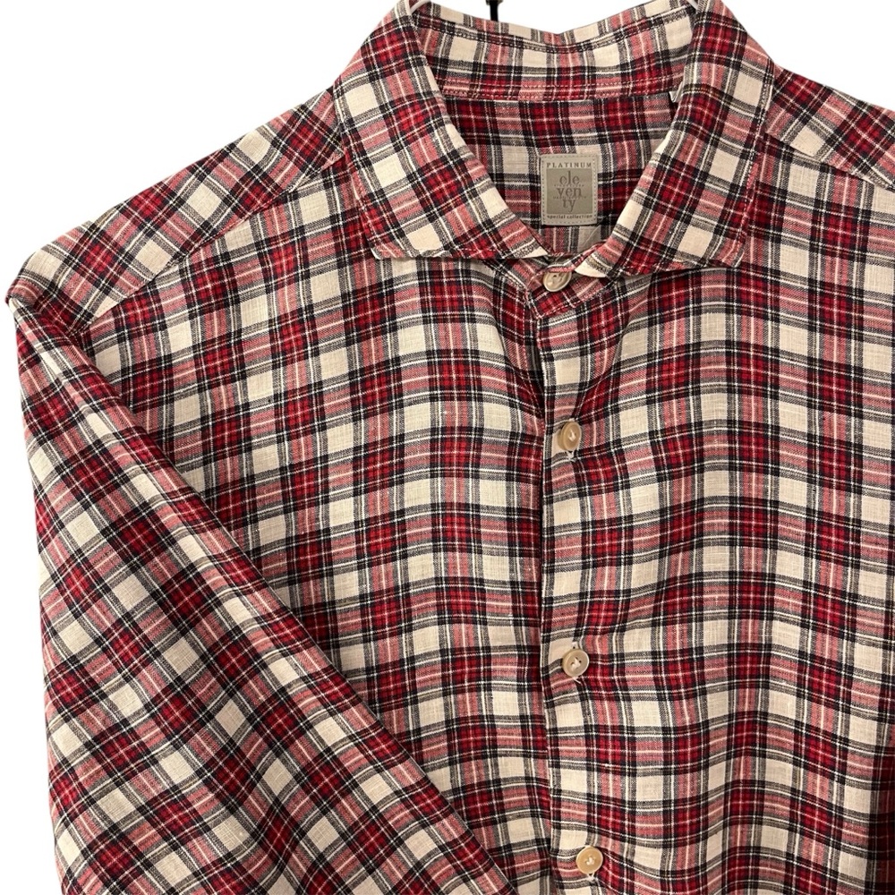 Eleventy Classic Red Plaid Men's Shirt Medium - 15.75